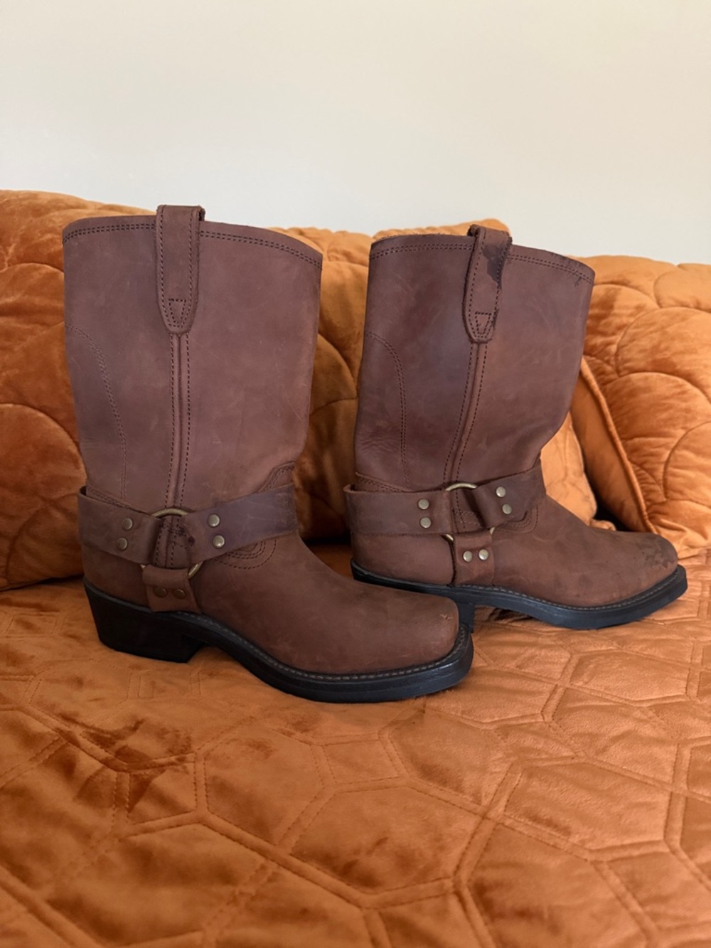 dingo Brown Leather Harness Moto Boots